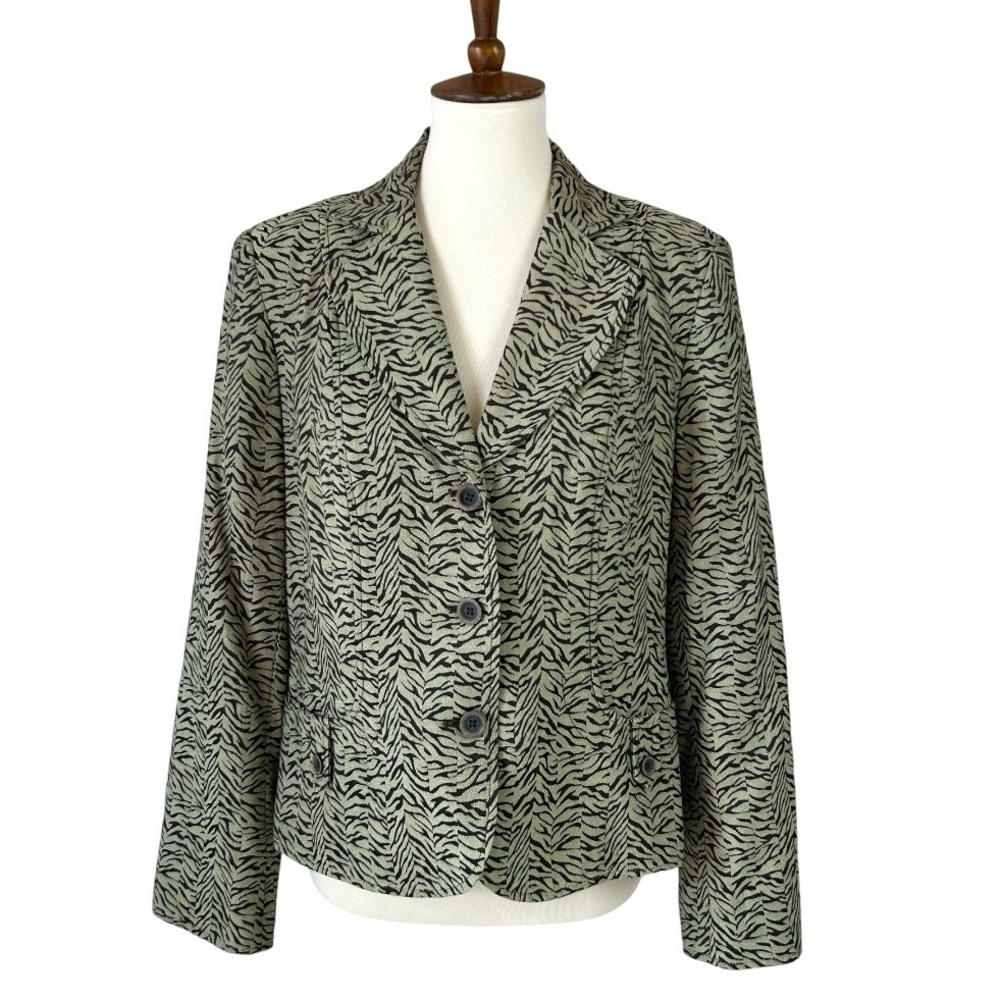 Women’s Green & Black Zebra Print Blazer Size 12 Single Breast R.Q.T